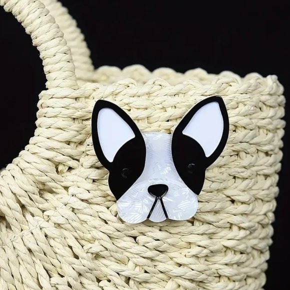 Boston Terrier Dog Brooch Pin Frenchie Purse Bag Charm 3D Cute Puppy GIFT - Picture 4 of 5